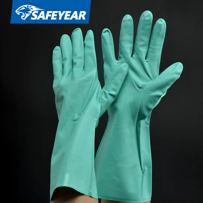 Chemical Resistant Green Nitrile Glove,Long Natural Nitrile Gloves