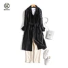 Wholesale In Stock High Quality Double Breasted Long Women Spring Trench Coat with Sash