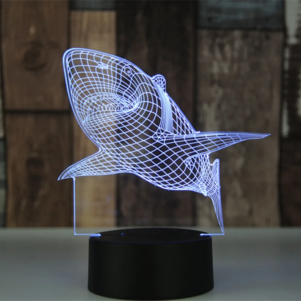 SHARK BRUCE BEACH NEMO 3D Acrylic LED 7 Colour Night Light Touch Table Lamp Gift 