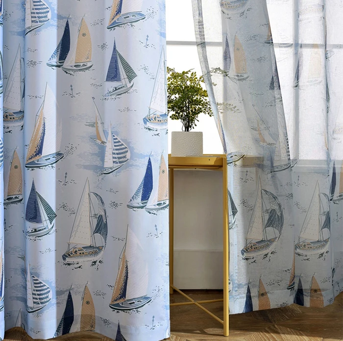 Cheap price new design blue marine style polyester curtains