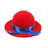 Festival Gift Box Red Flocking Magic Hat Shaped Jewelry Rings Storage Box With Blue Bowknot Ribbon