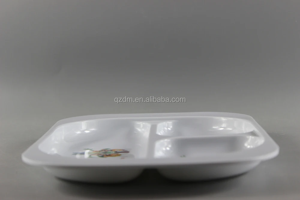 Square Shape Melamine 3 Section Plates For Children