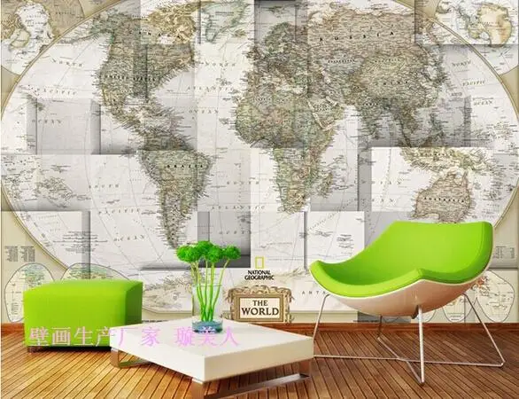 Fresco Behang 1 sq m Custom 3D Nonwoven IKEA WallPaper PVC Photo Large Wall Murals World Map Fresco - Fresco Behang