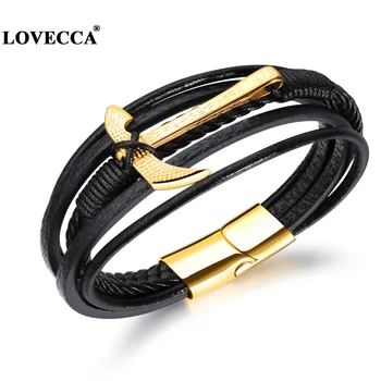 Ph1255 New Engraved Leather Gold Anchor Bracelets For Men Cool Mens Ph1255 New Engraved Leather Gold Anchor Bracelets For Men Cool Mens Genuine Bracelet