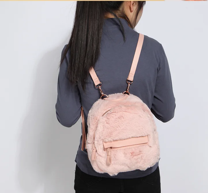 Oem Designer Cute Mini Pink Artificial Wool Faux Fur Backpack Bag ...