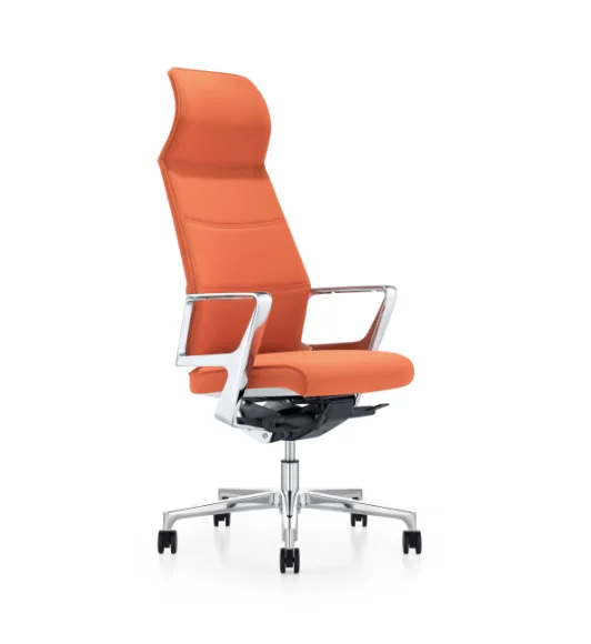 Ergonomic Leather Comfortable Swivel Chair High Back Orange Lift