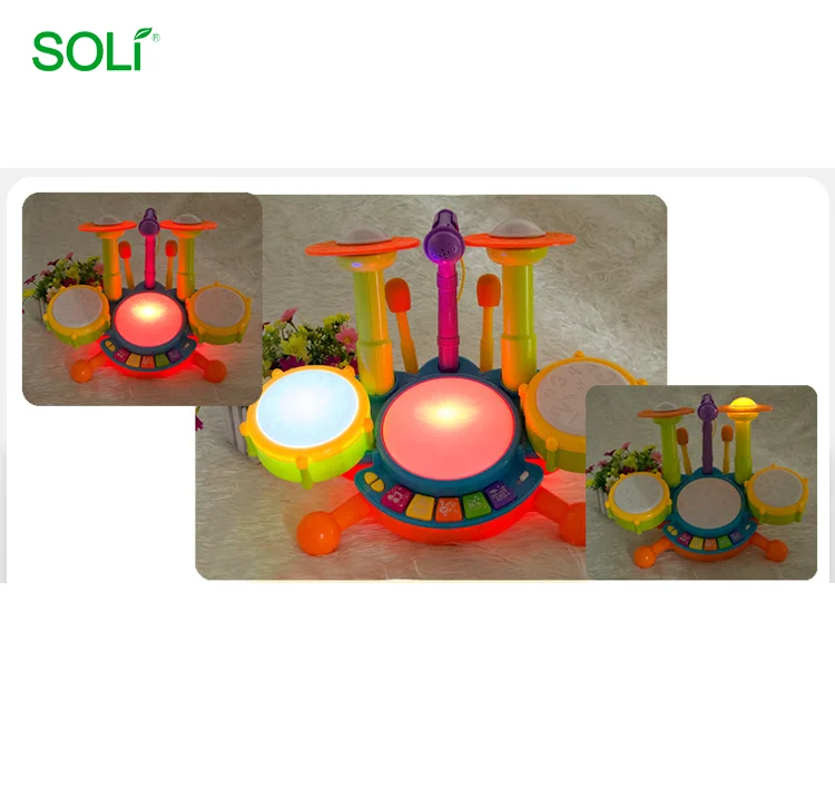 Hot Sale Light Cheap Musical Instruments Hand Kids Plastic Drum Set Toy