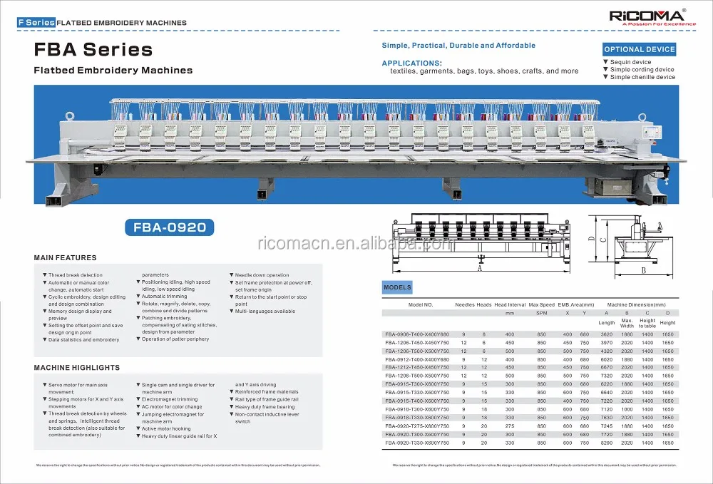 Ricoma Durable 20 Head Embroidery Machine With Factory Price - Buy 20