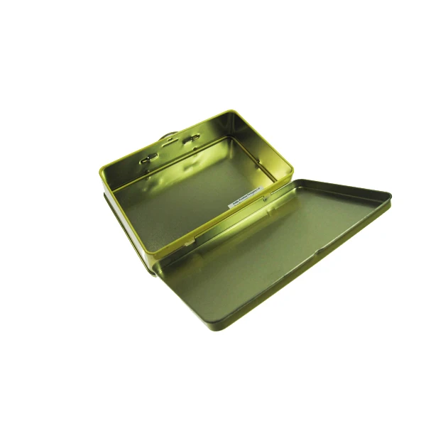 High Quality Small Metal Hinged Lid Packaging rectangle tin box with handle