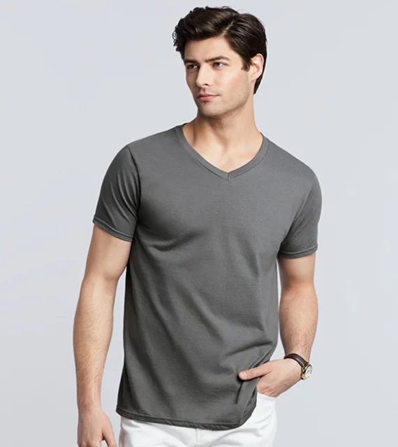 2019 comfort 100% 纯棉男士纯色 v领 t恤批发