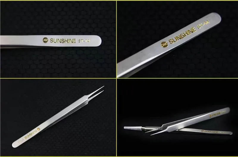 ST-14 professional anti magnetic stainless steel long pointed tweezers for mobile phonerepair