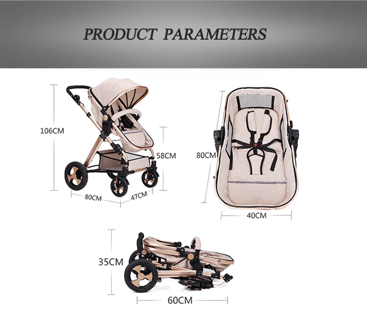 Baby Stroller 3 In 1 For 0-3 Years Baby Prams With Removable Shopping Basket