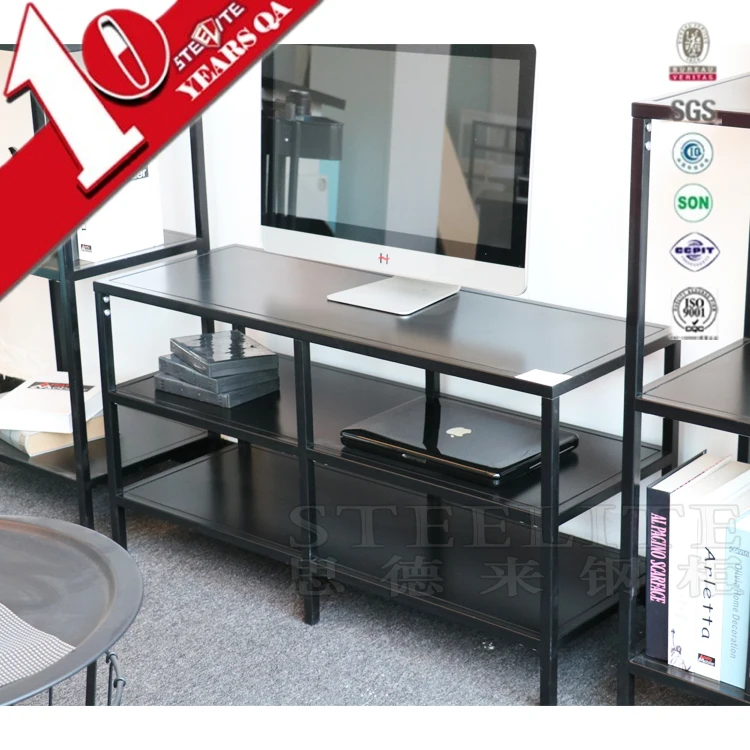 Black Steel Tv Stand Lower Media Console Shelf In Livingroom Buy