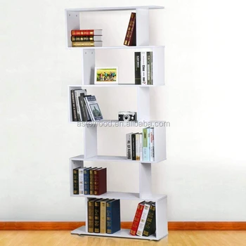 6 Tier Bookcase Wood S Shape Bookshelf Dvd Cd Rack Storage Unit