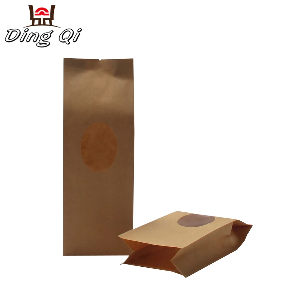 Stock side gusset brown kraft paper pouch with window and tear