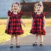 Christmas infant ruffle dress can MIX size red black cotton children baby girls buffalo plaid dress for party