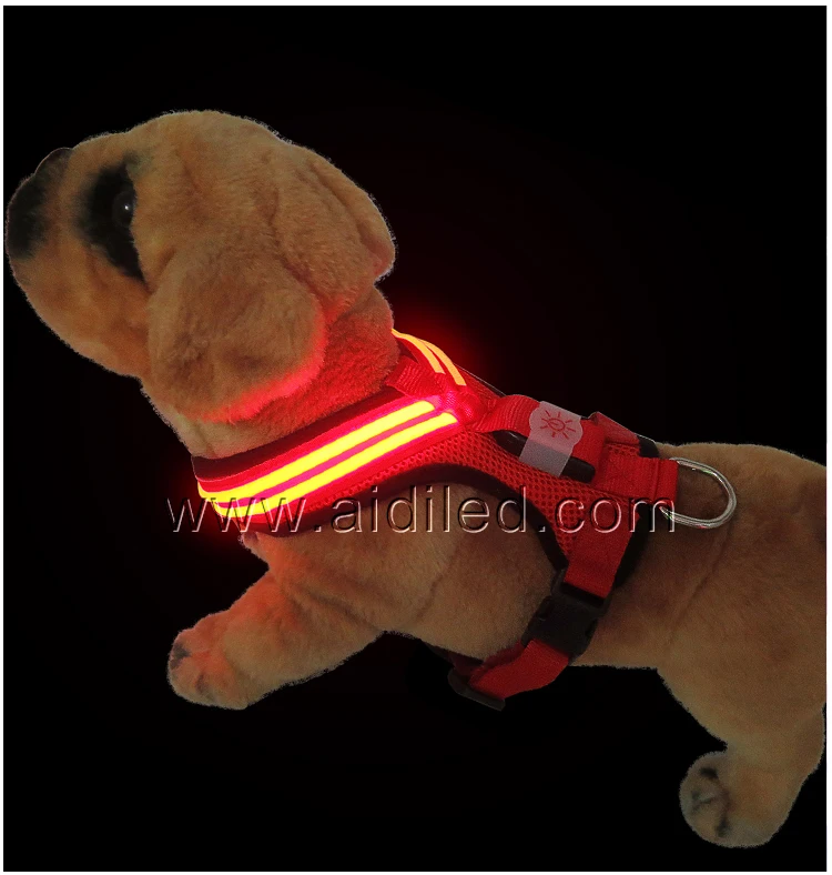 Wholesale Reflective Led Dog Harness Dual Optical Fiber Dog Harness Vest Adjustable Size for Pet Night Safety