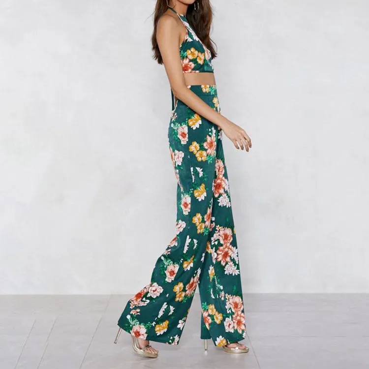 Accept sample making Two piece floral palazzo pants waist women summer