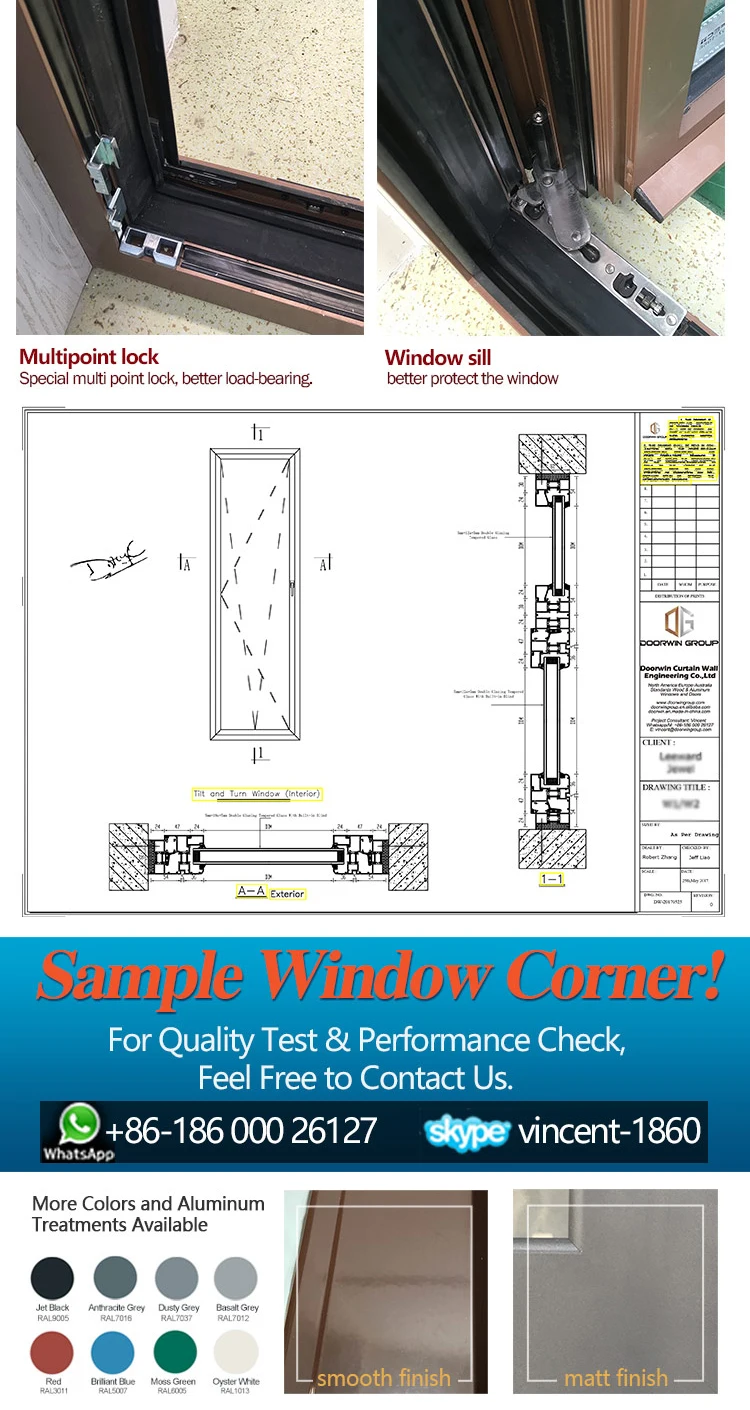 Virginia inexpensive residential sound proof ultra high tilt and turn thermal break aluminum window
