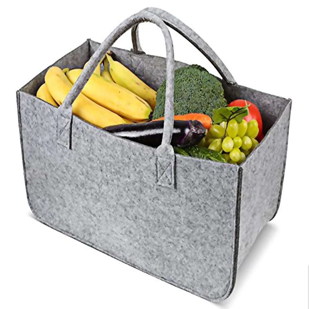 Firewood Basket Storage Felt Bag Shopping Basket Grey Magazine Rack Basket with Handle for Carry Wood Toys Newspaper
