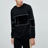 top selling products in alibaba luxury clothing men two-color long sleeve t shirts with velour panels and gold piping