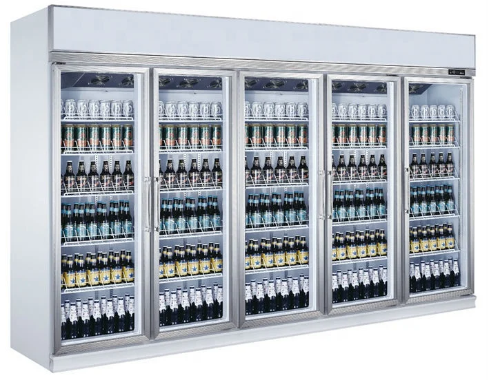 Commercial Supermarket Vertical Fridge 5 Glass Door Refrigerator