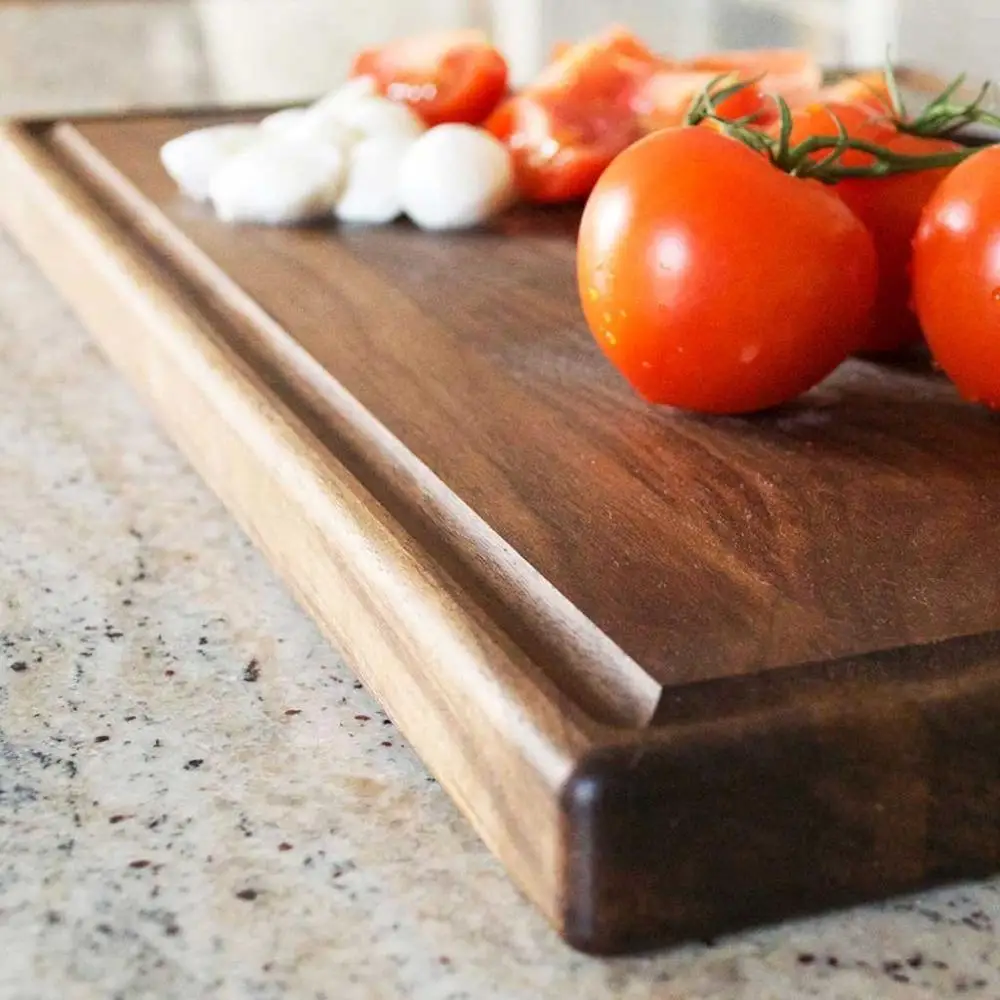 Large Walnut Wood Cutting Board Carving Countertop Block With Juice