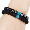 High Quality Blue Cat's Eye Stone Beads Charm Bracelet 8mm Hematite Lava Stone Beaded Bracelet For Woman Man