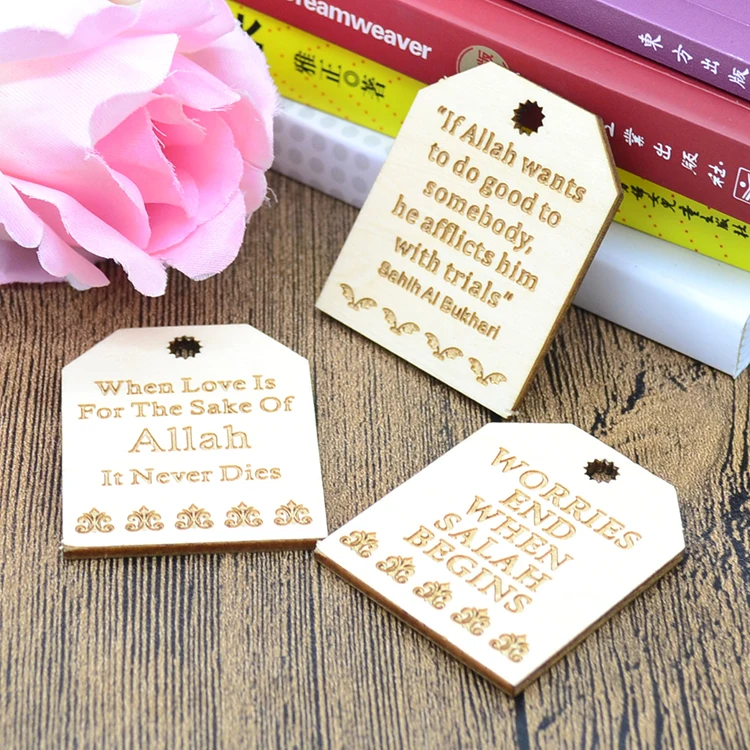 Islamic arabic wooden laser cut custom eid mubarak wooden tags