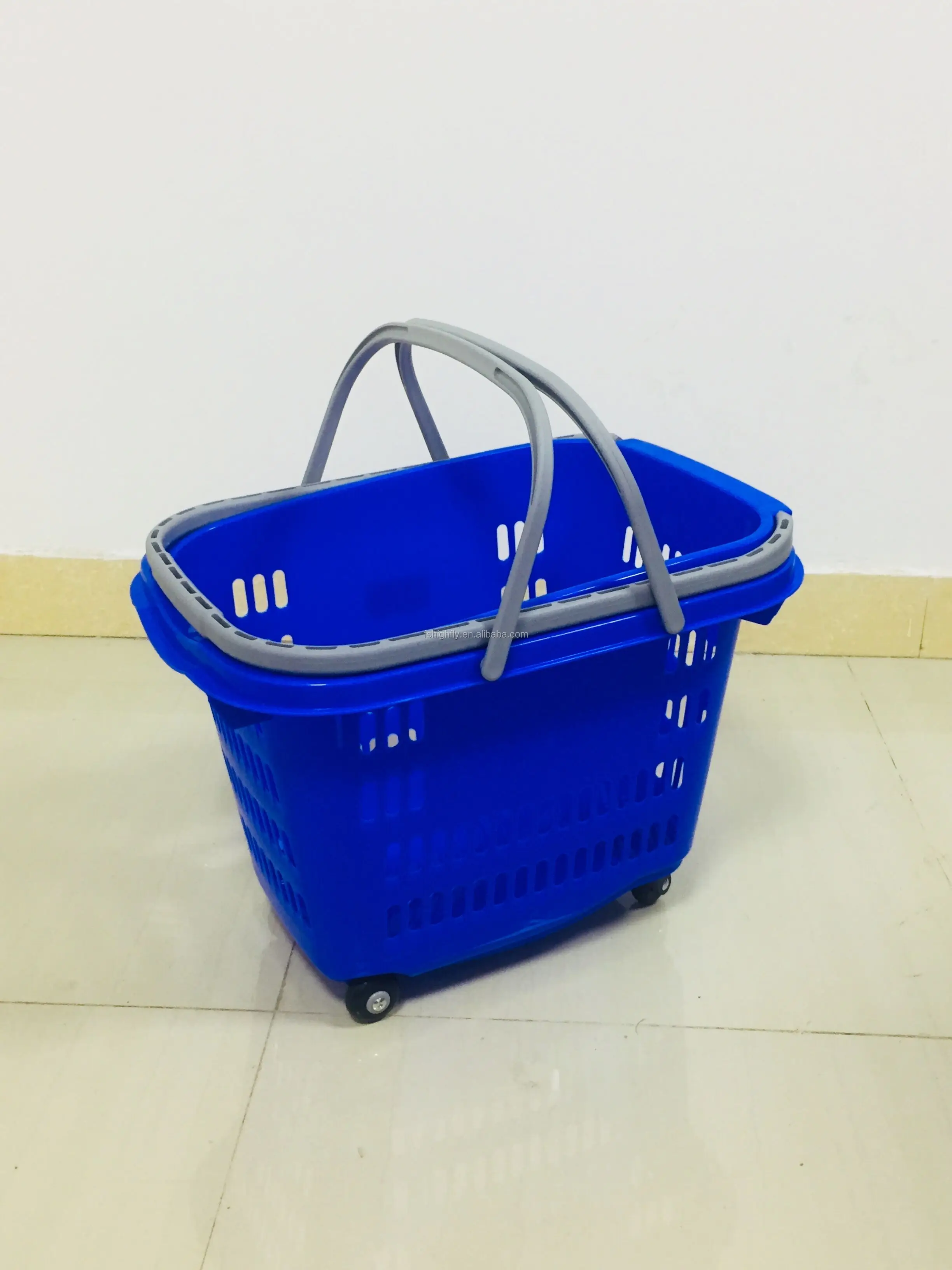 50l Supermarket Plastic Trolley Rolling Shopping Basket With 4 Wheels ...