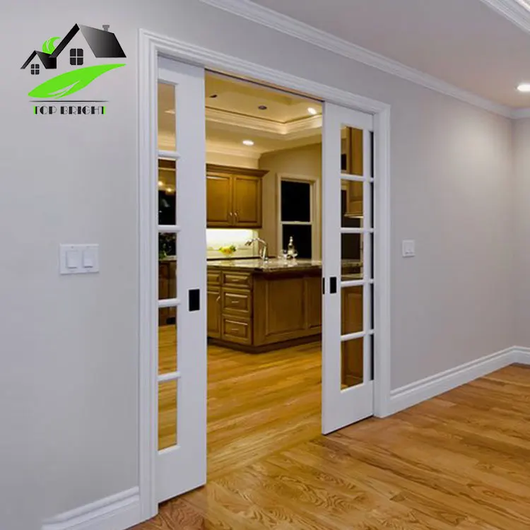 2 Tracks Sound Insulation Aluminum Slide Glass Doors Interior French Door for Study Room