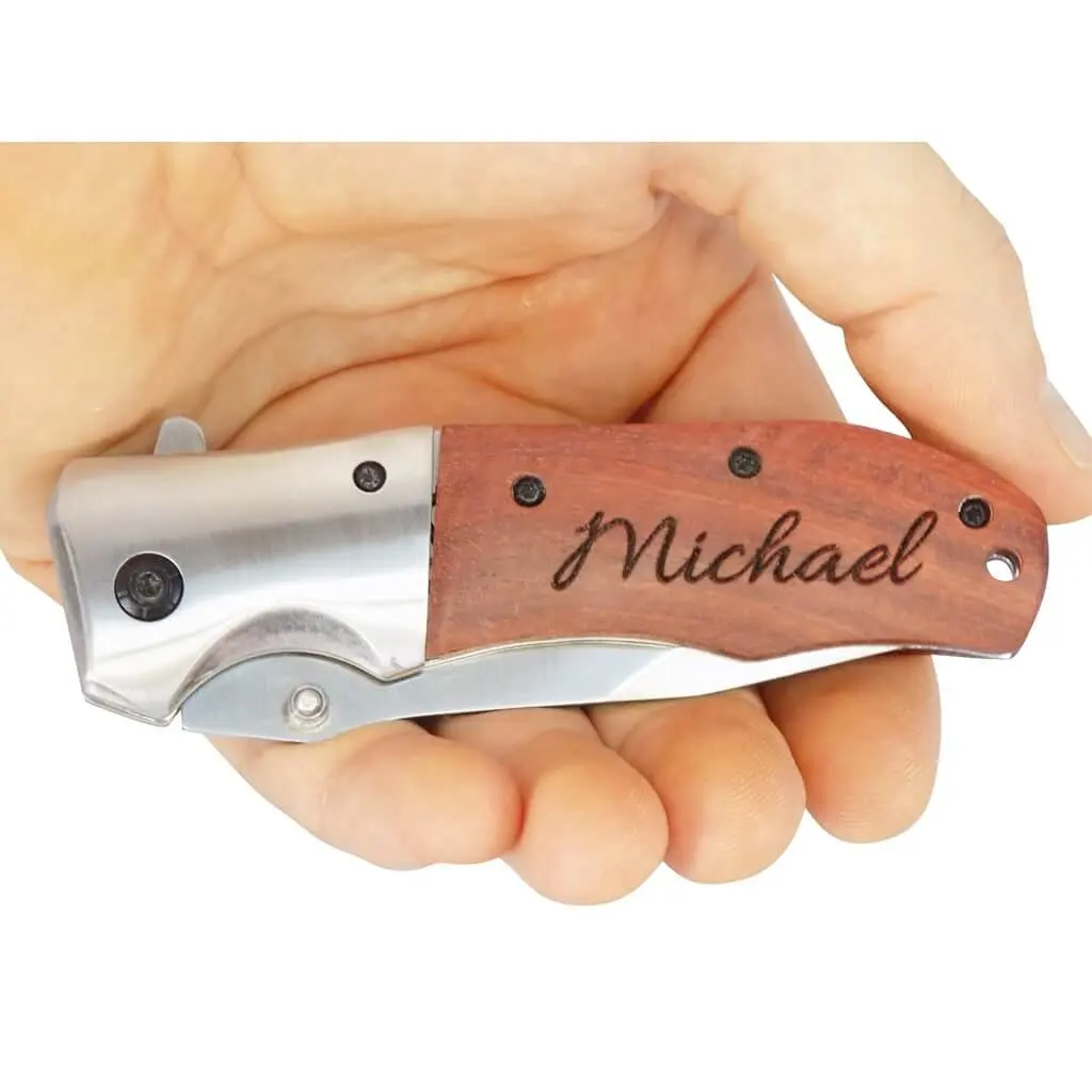 Elk Ridge ER- A165NW, Personalized Laser Engraved Pocket Knife, Assisted Opening Blade, Wood Handle, Boyfriend Gifts, Christmas Gifts, Gift For Dad, Groomsmen Gift, Anniversary Gift For Him