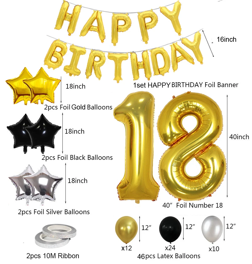 Happy Birthday 18” Aluminum Balloon Party Assorted Colors Wholesale Details about   60 Pcs 