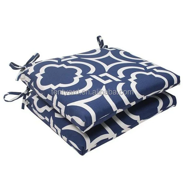 Set Of 2 Geometric Navy Sky Blue Outdoor Patio Seat Cushions Vinyl 2 Geometric Navy Sky Blue Outdoor Patio