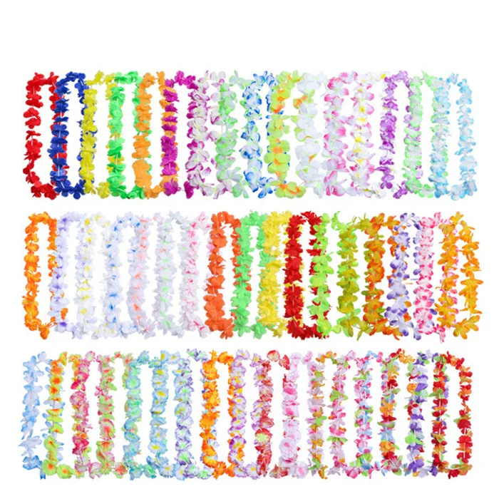 Colorful Artificial Silk Necklace Hawaii Wreaths Flower Lei Garland
