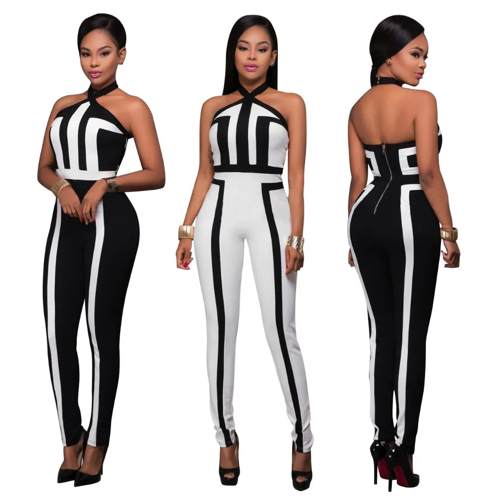 European style sexy backless deep v neck  jumpsuit 2019 latest women sleeveless jumpsuit with long skinny pants