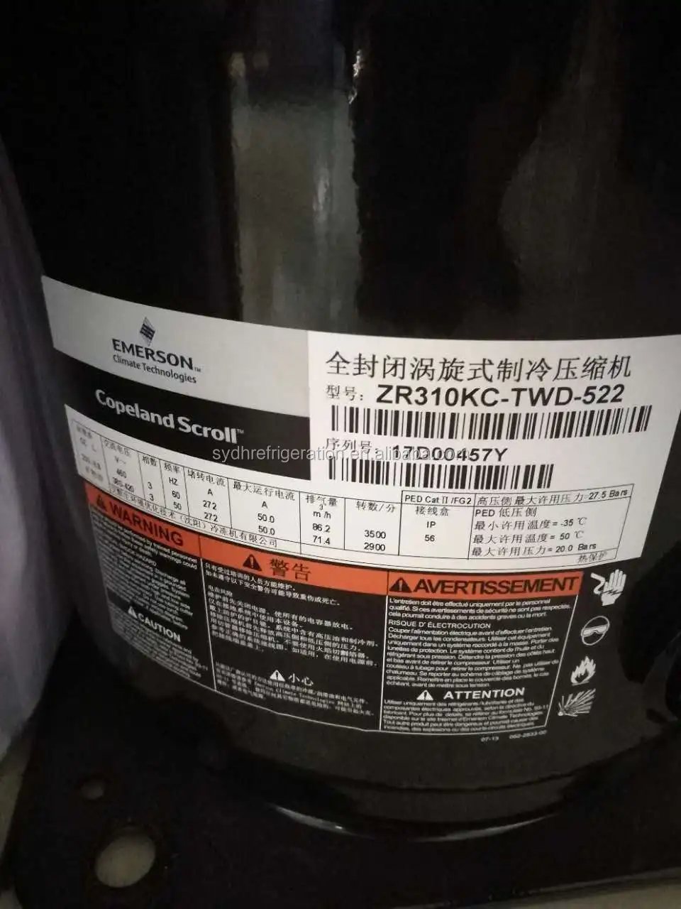 25hp copeland scroll zr310kc-twd-522 compressor