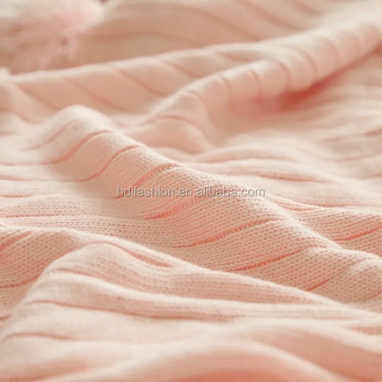 home-design-cotton-fabric-knitted-blanket-with-pom-pom-korean-blanket