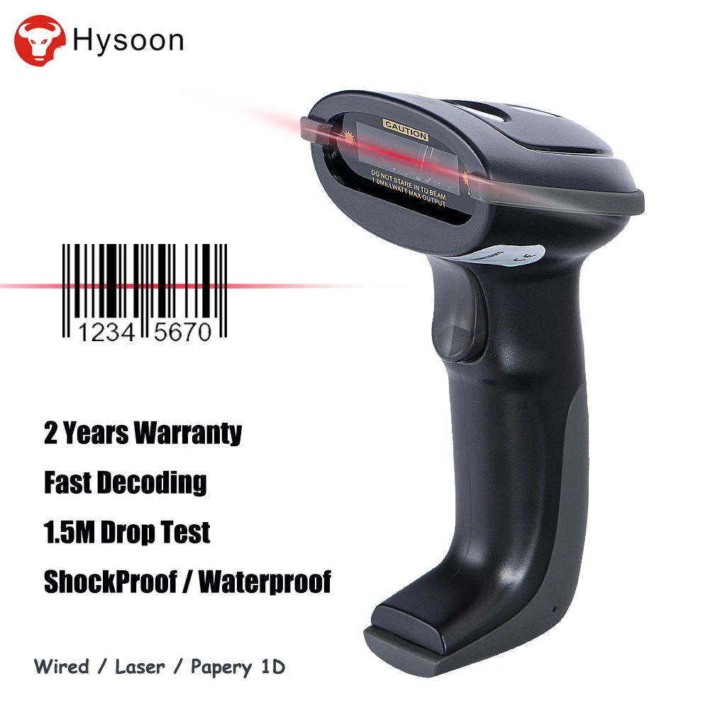 Wired Barcode Scanner Handheld Bar Code Reader Plastic Coating Laser 1d