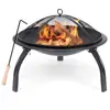 Functional Portable 22" Outdoor Fire Pit Fireplace BBQ grill Camping Folding Legs w/Spark Screen & Fork & Carry Bag