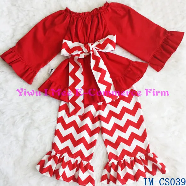 Comfy Cotton Girls Christmas Red And White Chevron Ruffled Pants ...