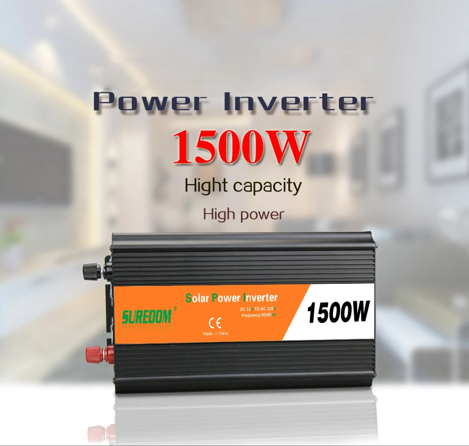 Suredom 1000w Power Inverter Modified Sine Wave DC12v to AC220v 2000w Peak Power Portable Home Use