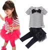 Drop Shipping Clothing Sets 2pcs Toddler Children Kids Baby Girls Outfits T Shirt Tops T Shirt+Pants Stripe Bow