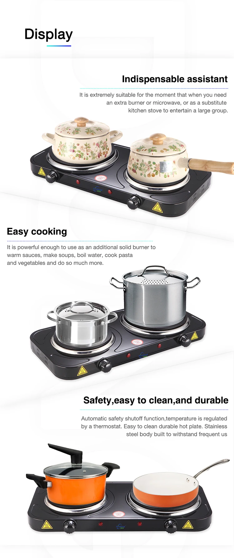 2500w Double Burner Electric Solid Cooking Hot Plate Electric Stove With Double Solid Cast Iron