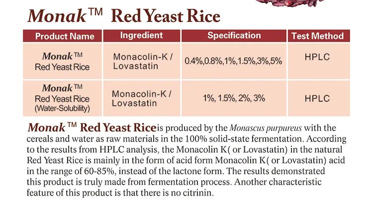 High Quality Functio<em></em>nal Red Yeast Rice Extract Mo<em></em>nacolin k By Manufacturer