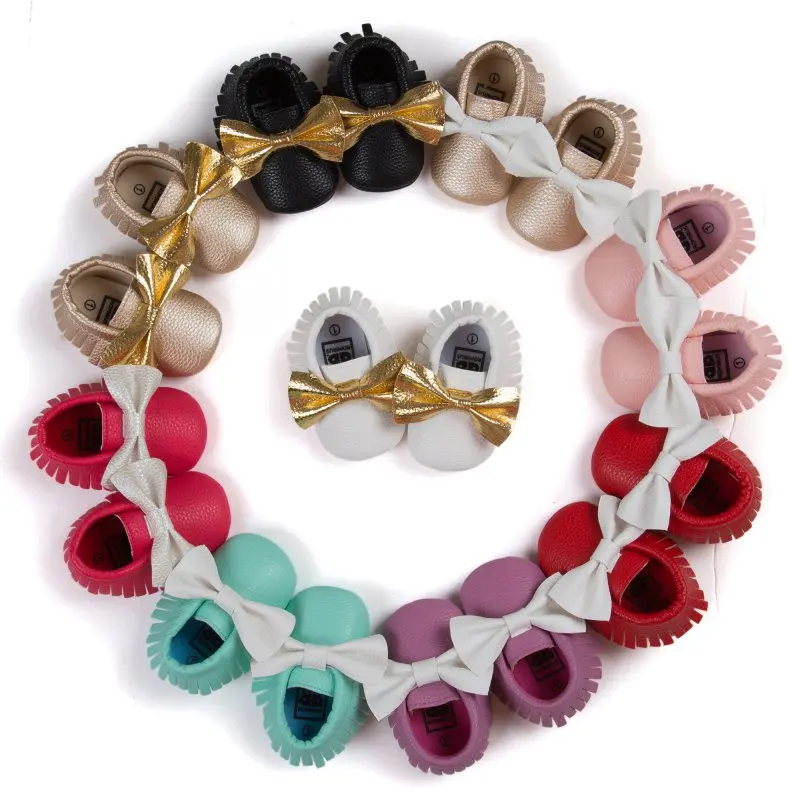 Newest Styles Baby Soft Tassel Moccasins Girls Moccs Baby Booties Shoes Bowknot design baby Mocs infant