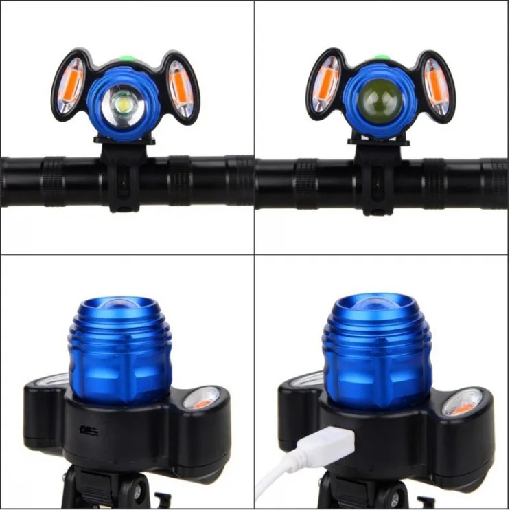 Zoomable XM-L T6 +2 x COB RED LED Front Bicycle Bike light