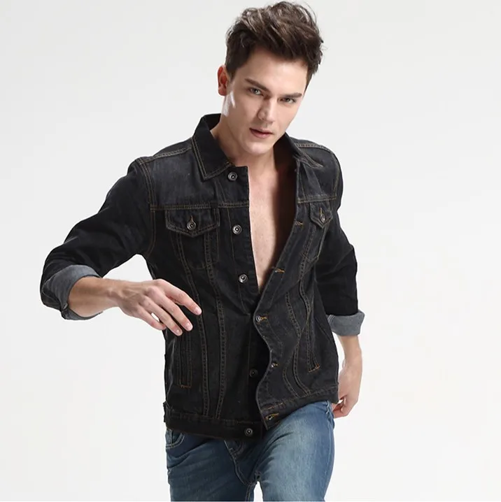 Jackets Manufacturers Custom High Quality Cotton Fashion Denim Jacket Wholesale Mens Black Denim 