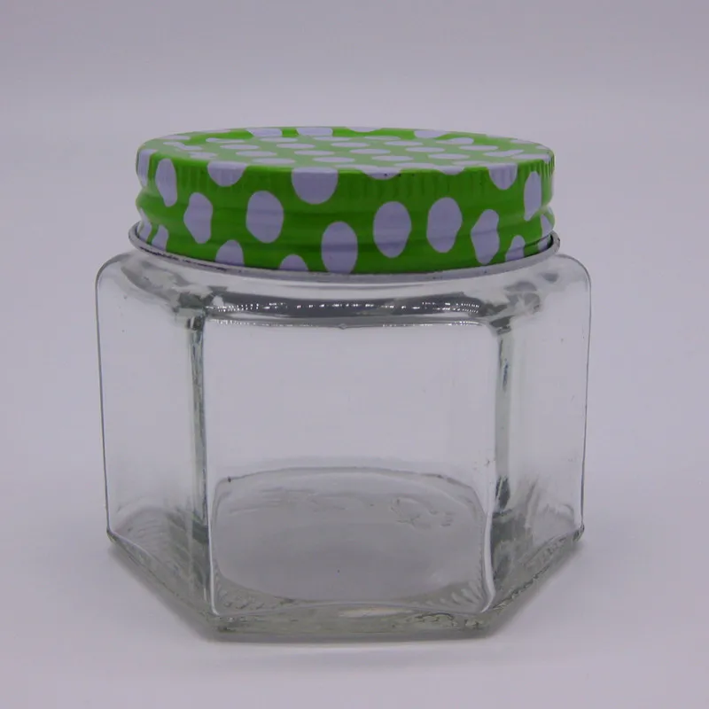 Decorative airtight hexagonal cream glass jar