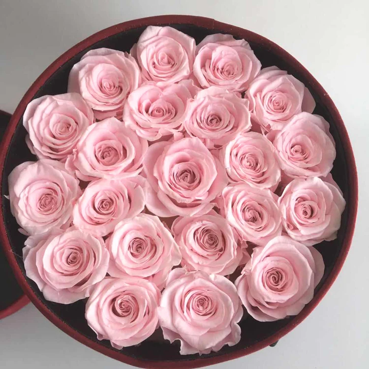 Preserved Roses In Round Velvet Flower Box For Valentines Day Gift
